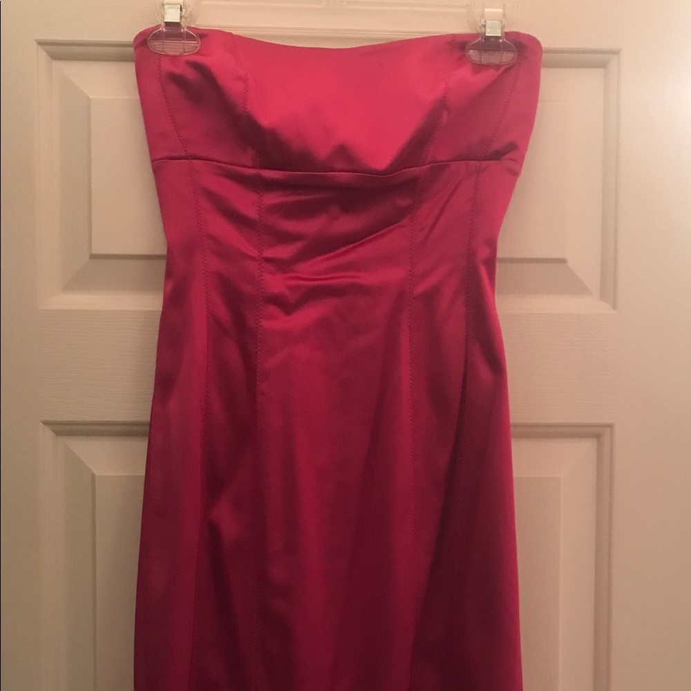 Strapless Bebe pink dress. Perfect for Vday!